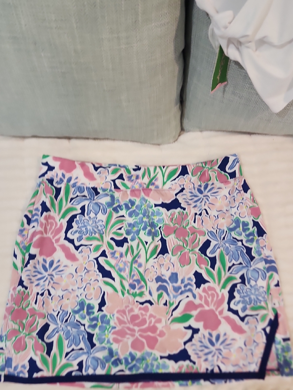 crown & ivy Floral Mini Skirt in Navy, Pink & Green